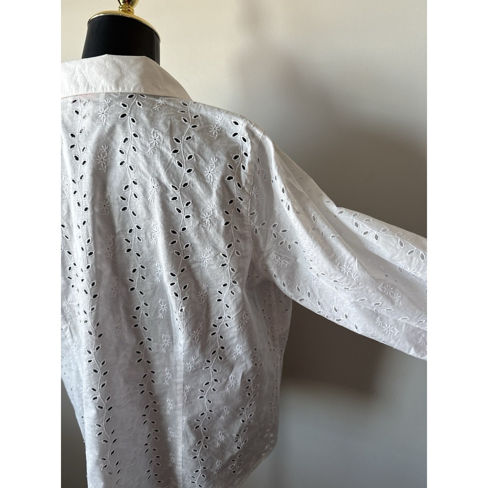 Talbots Woman Petites 16W White Embroidered Eyelet Button Down Blouse Plus - Picture 13 of 16